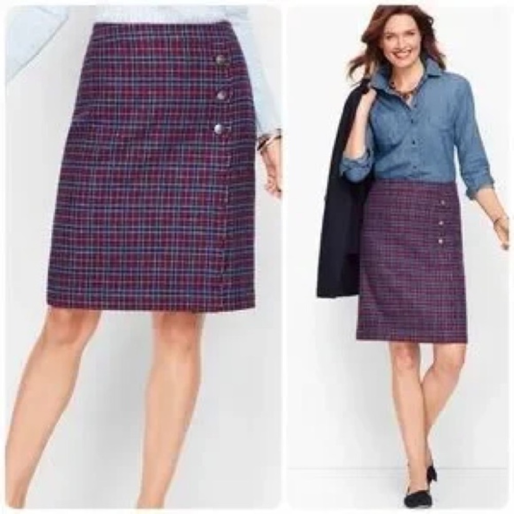 Talbots Petite Purple Plaid Faux Wrap A-Line Wool Blend Skirt | 6P 💜